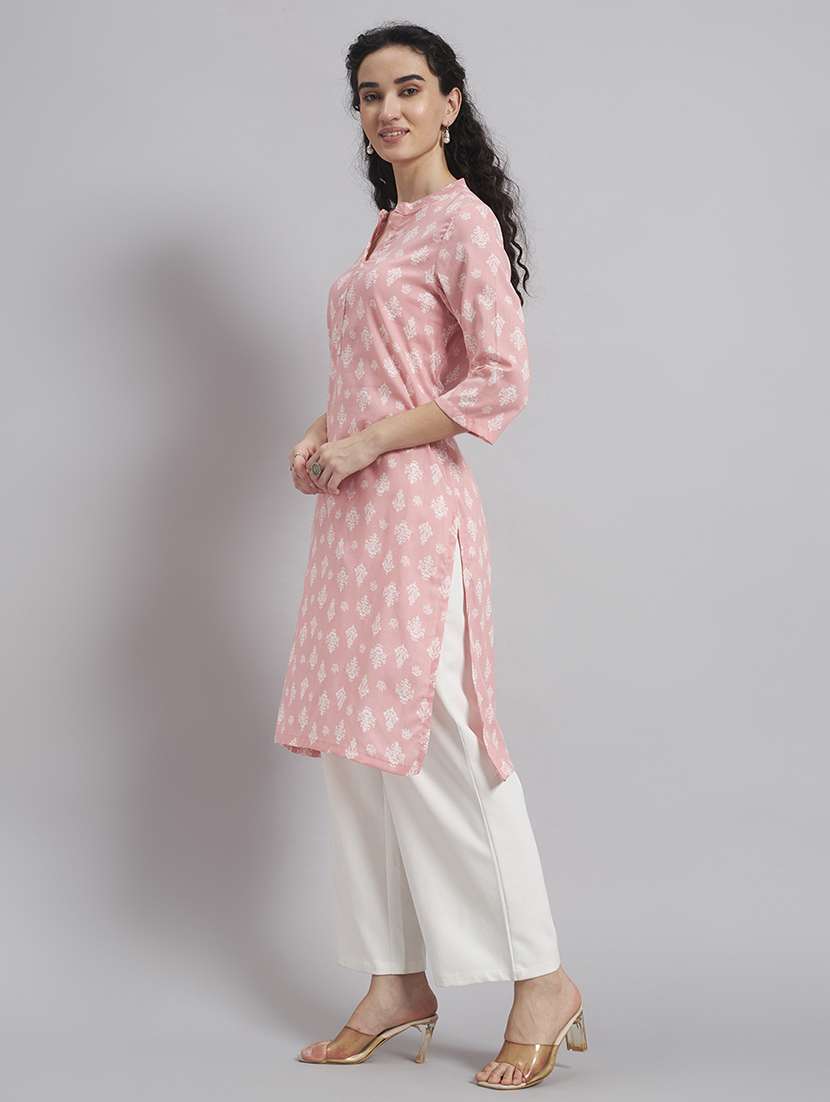 women printed three quarter sleeve straight kurta - 22543418 -  Standard Image - 3