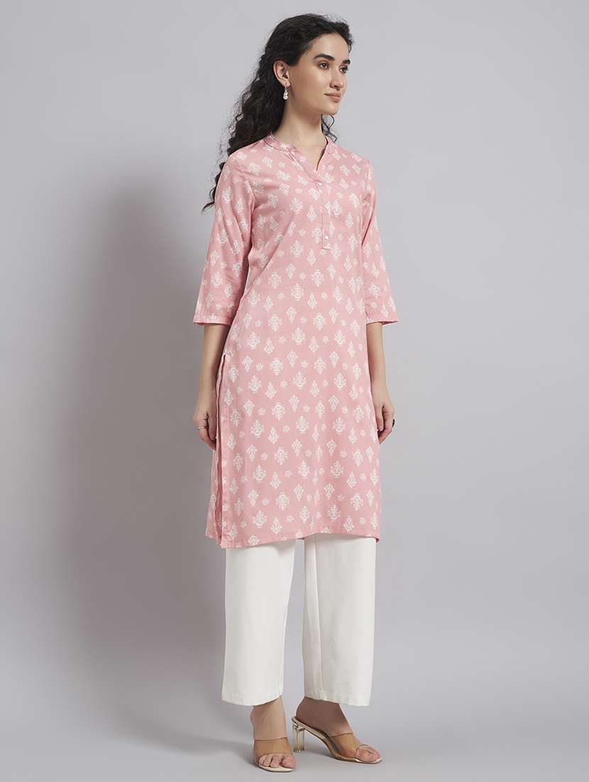 women printed three quarter sleeve straight kurta - 22543418 -  Standard Image - 5