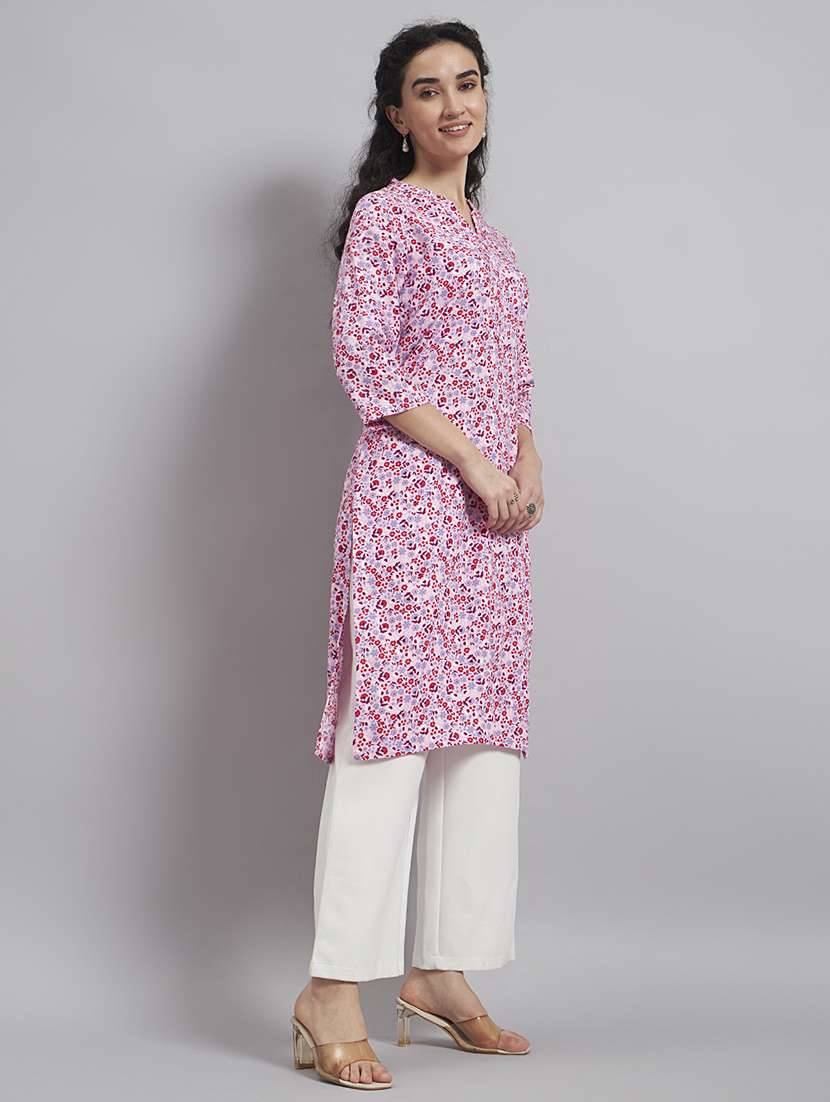 Women Printed Three Quarter Sleeve Straight Kurta - 22543419 -  Standard Image - 3