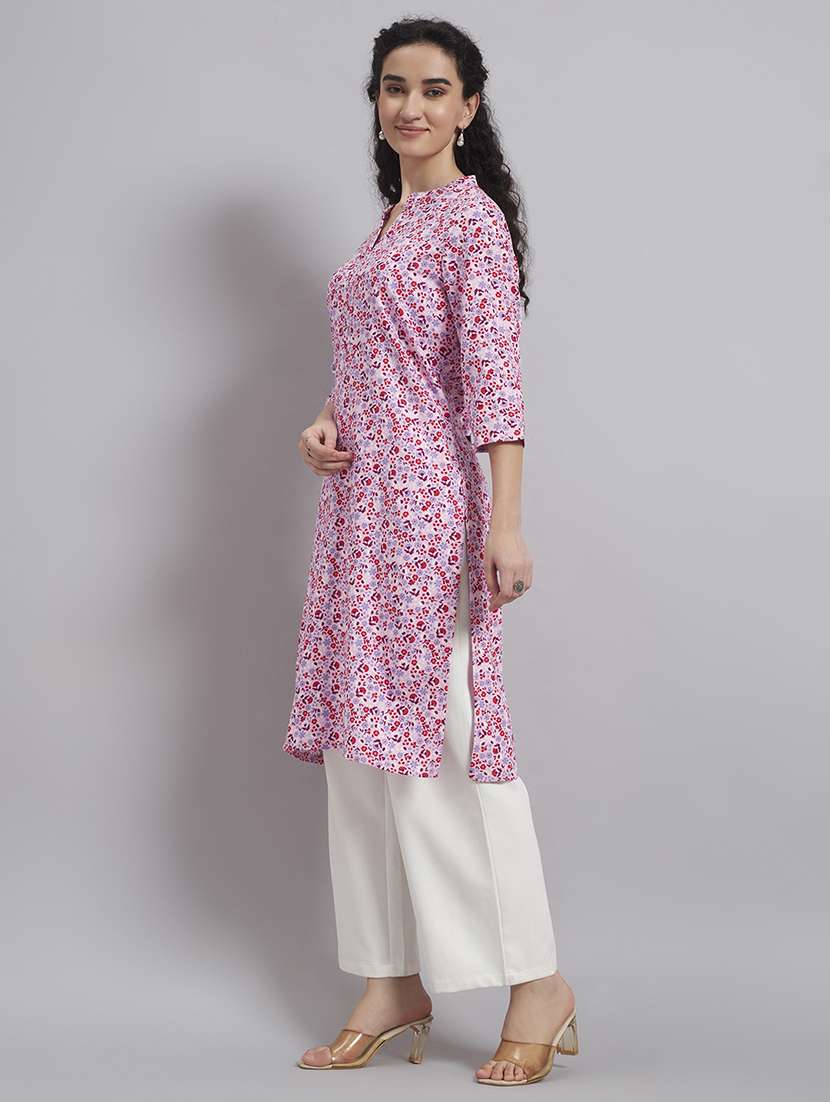 Women Printed Three Quarter Sleeve Straight Kurta - 22543419 -  Standard Image - 5