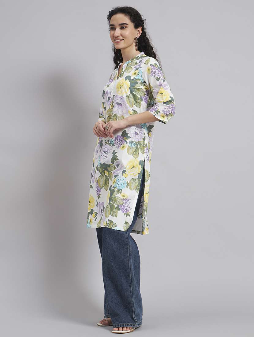 Women Printed Three Quarter Sleeve Straight Kurta - 22543423 -  Standard Image - 3