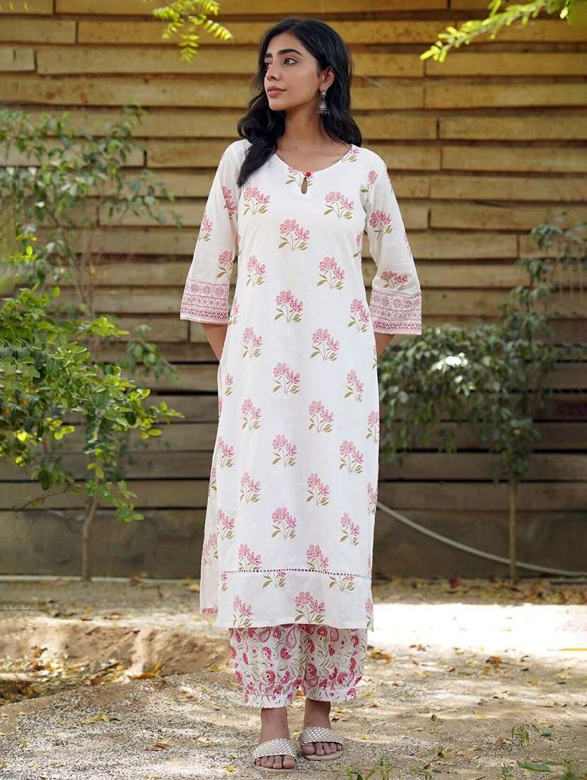 women printed three quarter sleeves kurta salwar set
