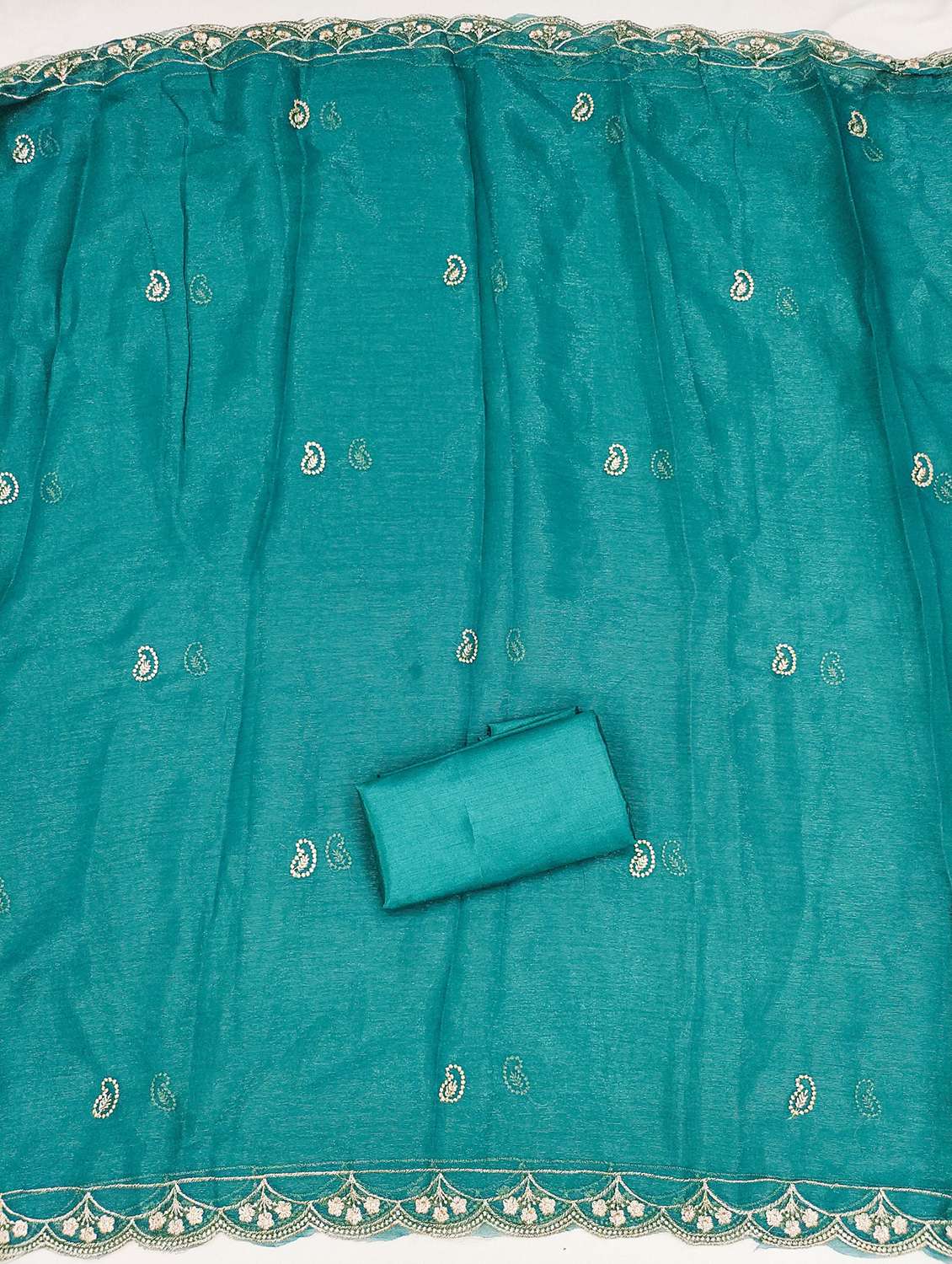 Women Solid With Work Unstitched Suit Set - 22543626 -  Standard Image - 3