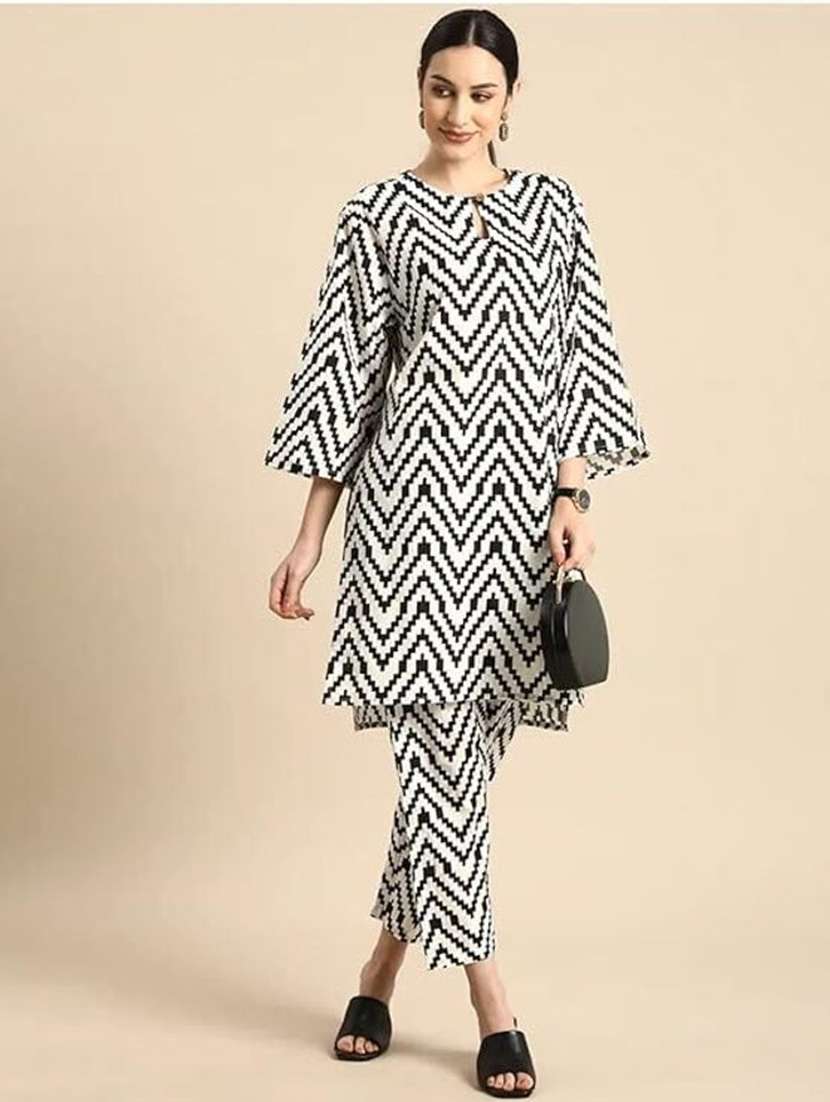 women printed three quarter sleeves ethnic co-ord set