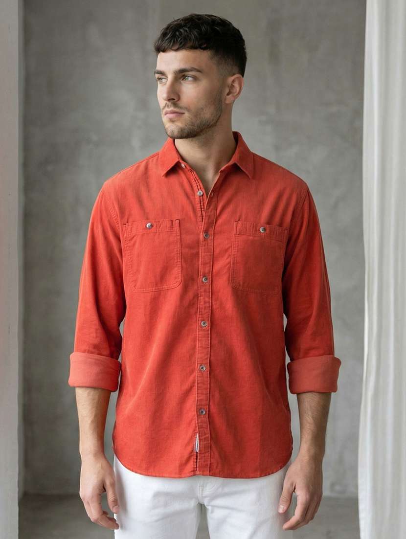 men solid long sleeve regular fit casual shirt