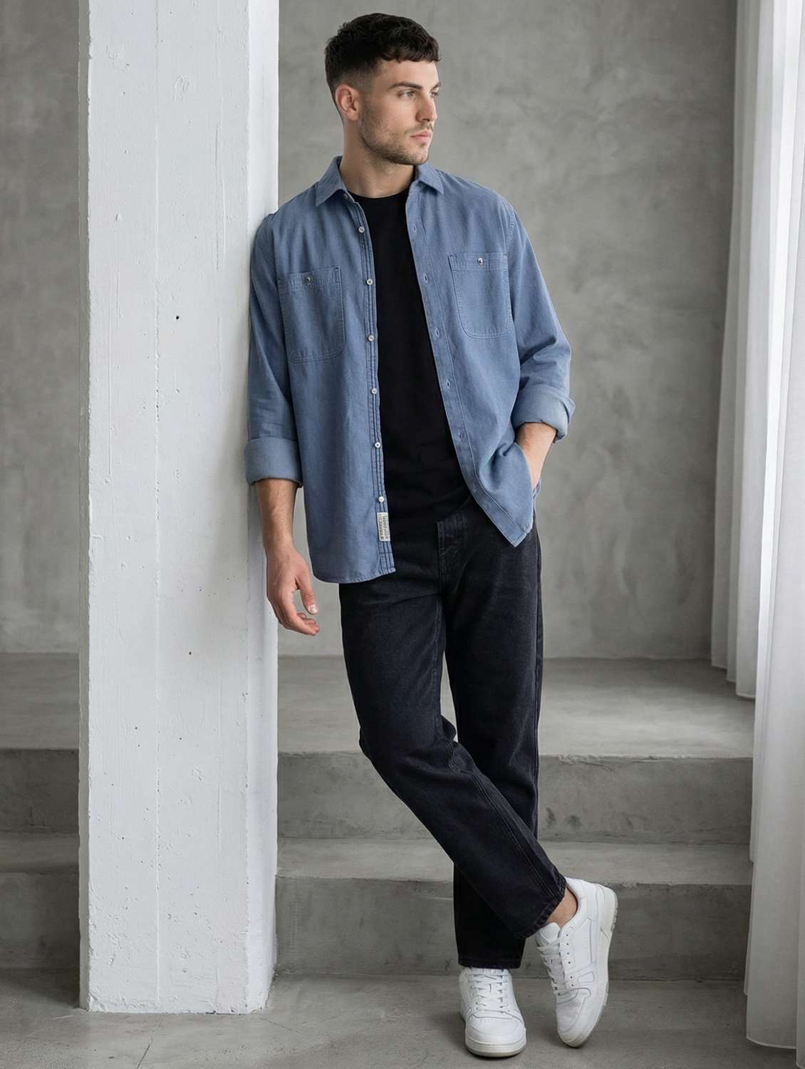 Men Solid Long Sleeve Regular Fit Casual Shirt - 22543770 -  Standard Image - 5