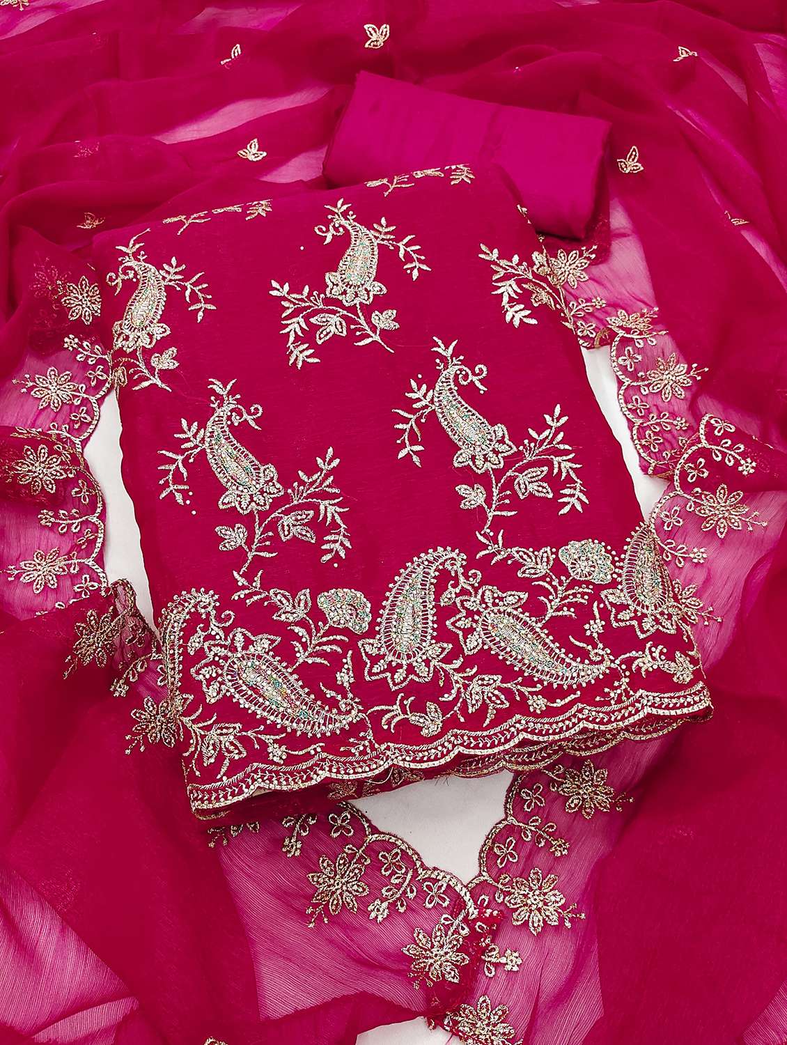 women solid with work unstitched suit set