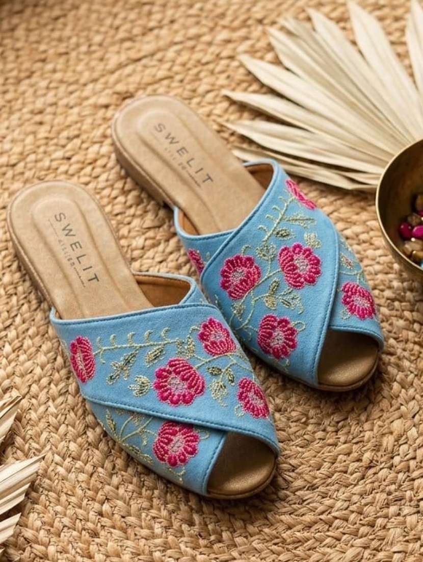 women embroidered slip on flats