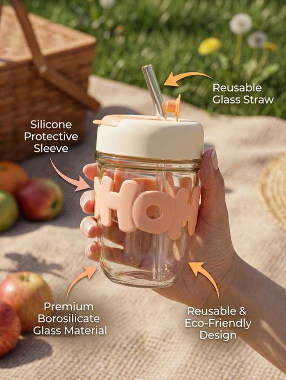 set of 2 glass water & juice glasses with lids and straws - 22543825 -  Standard Image - 3