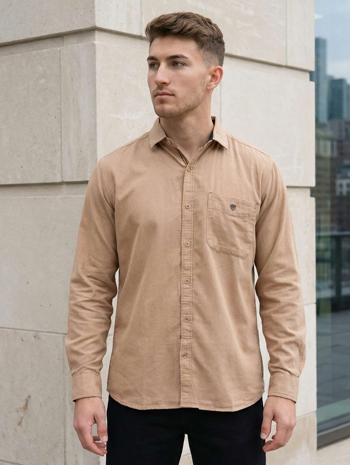 men solid long sleeve regular fit casual shirt