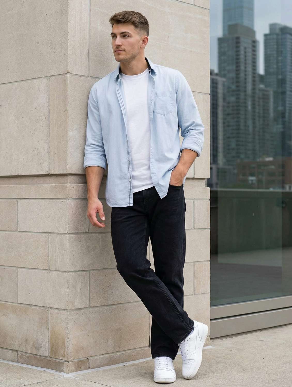 men solid long sleeve regular fit casual shirt - 22543837 -  Standard Image - 5