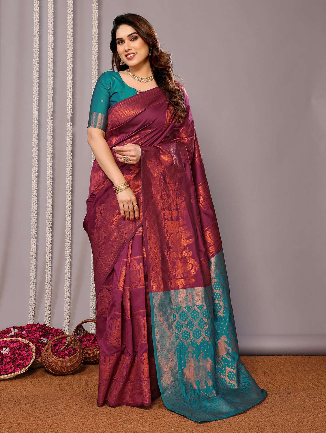 women self design banarasi saree with blouse