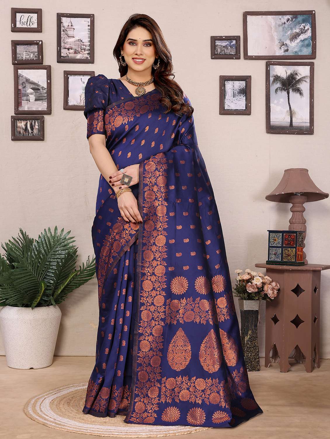 women self design banarasi saree with blouse