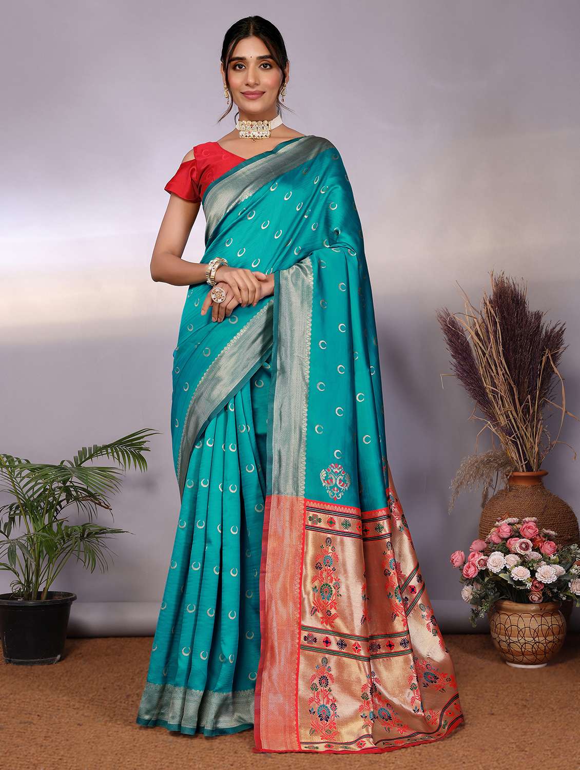 women self design paithani saree with blouse