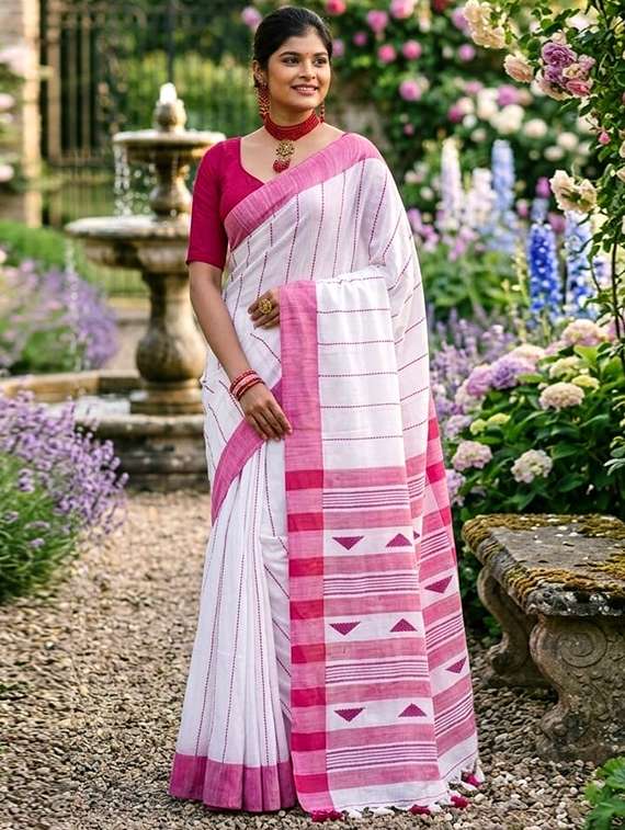 women self design handloom saree with blouse