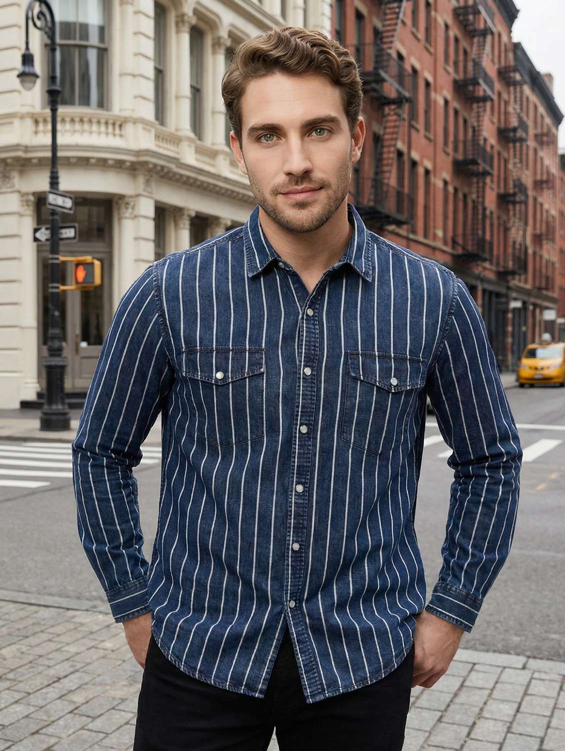 men striped long sleeve regular fit casual shirt