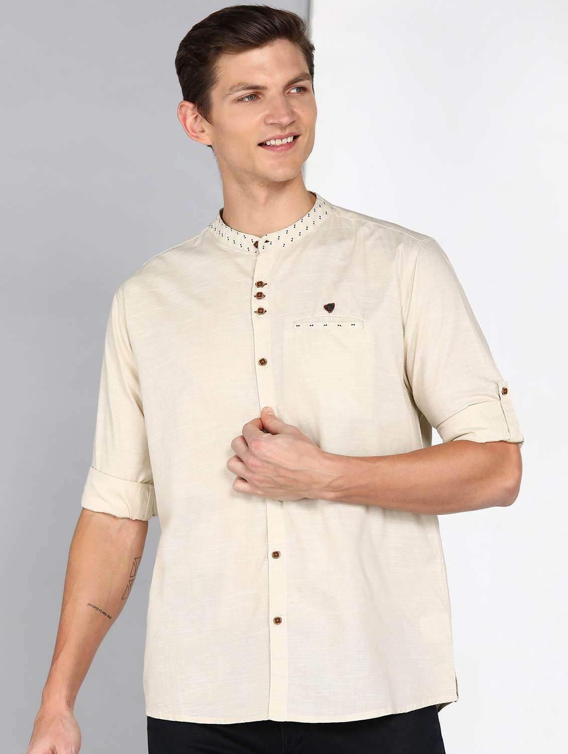 men solid long sleeve regular fit casual shirt
