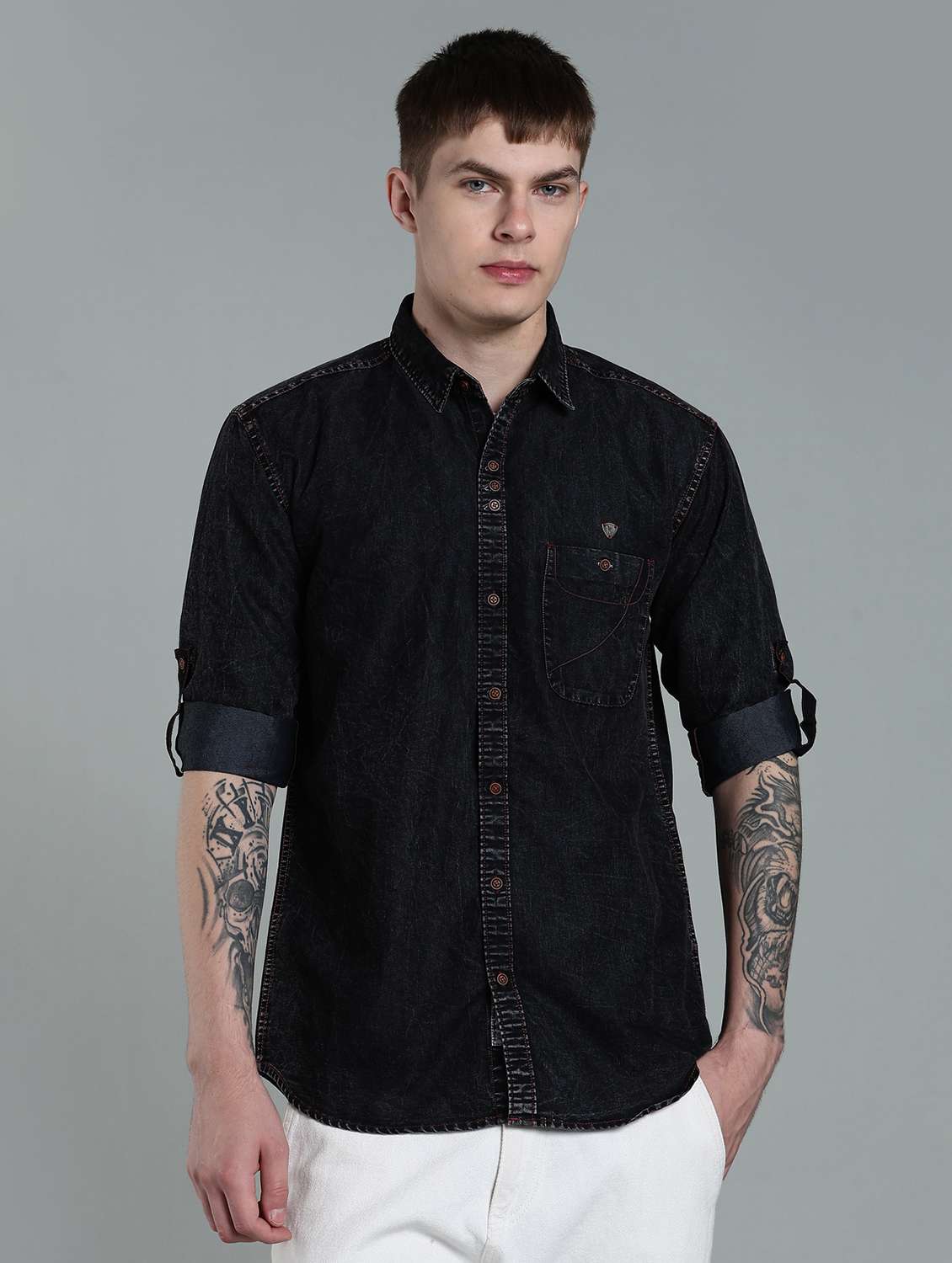 men solid long sleeve regular fit casual shirt