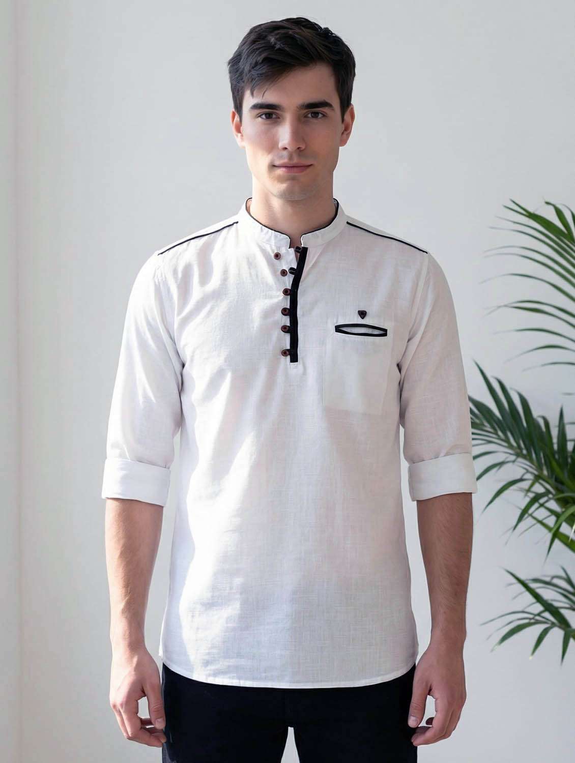 men solid mandarin neck short kurta