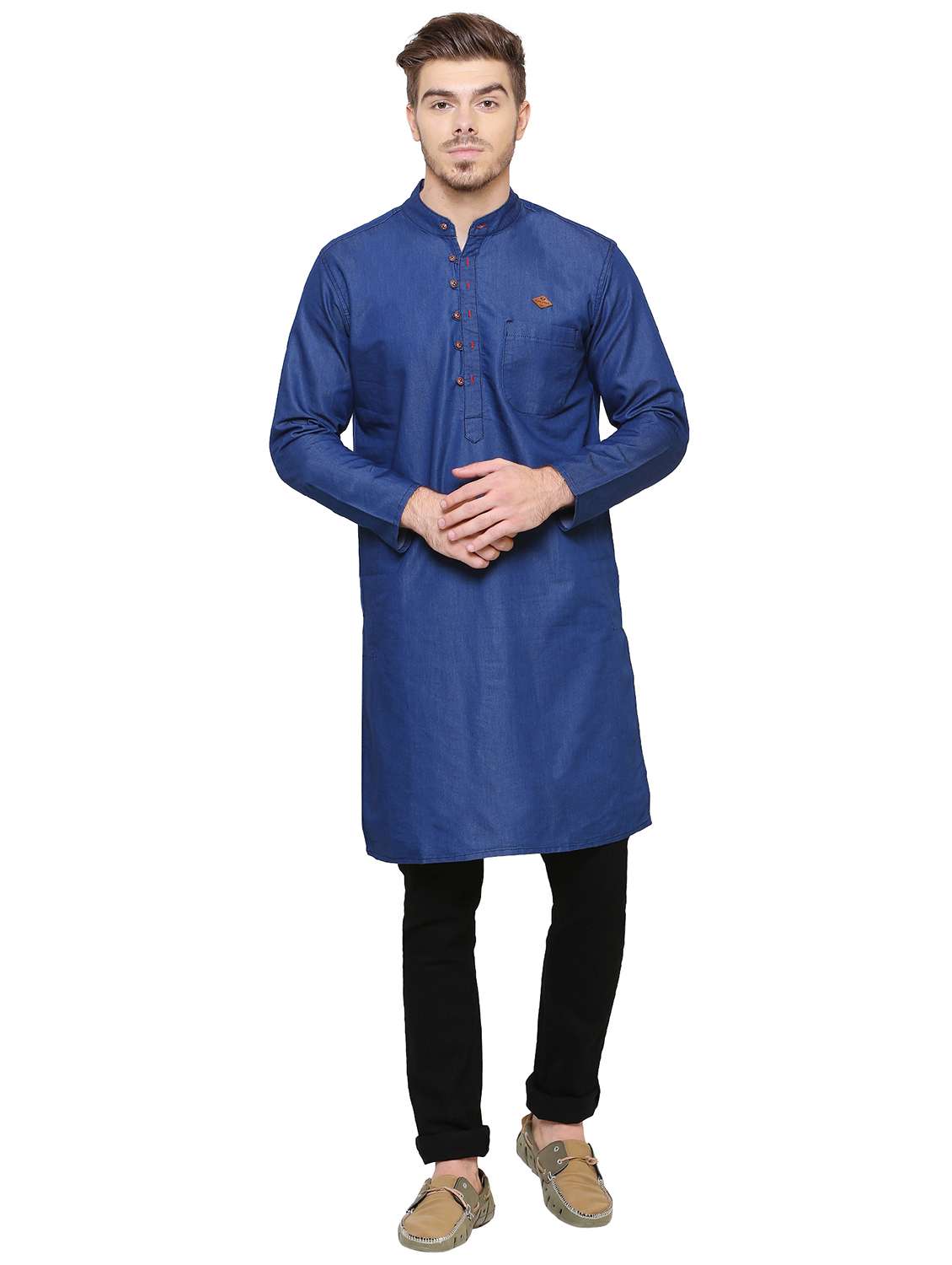 men solid mandarin neck long kurta