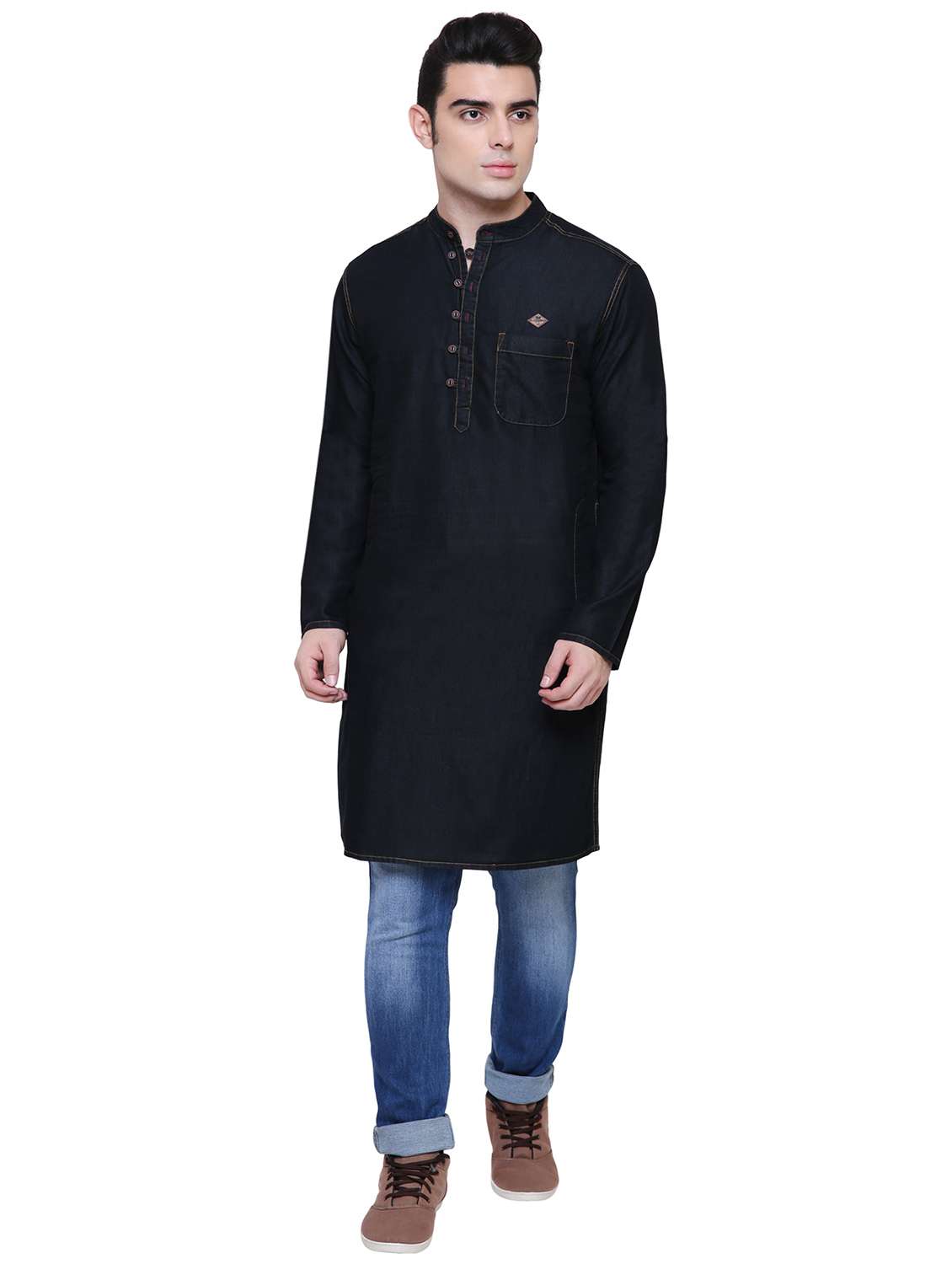 men solid mandarin neck long kurta