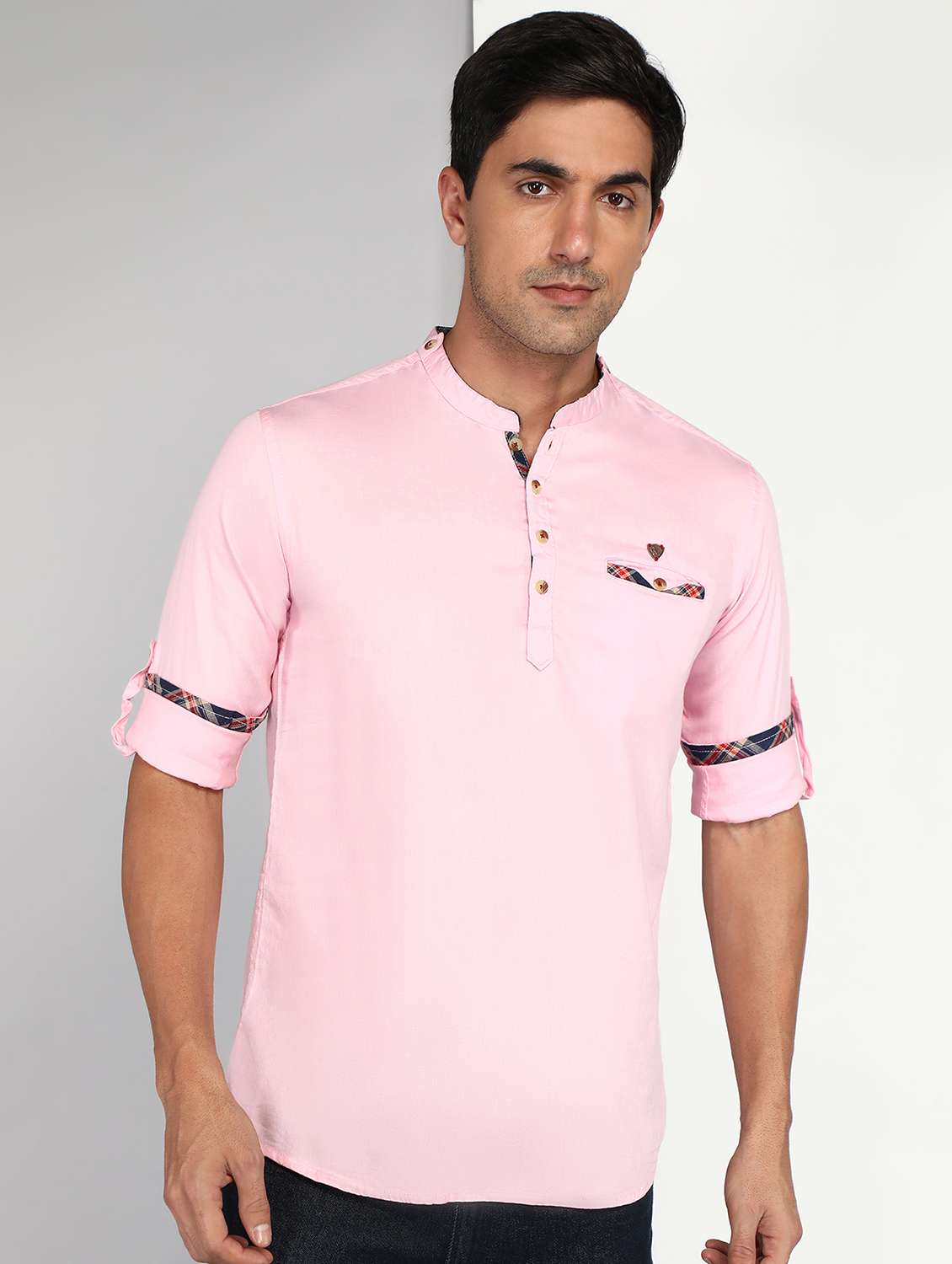 men solid mandarin neck short kurta