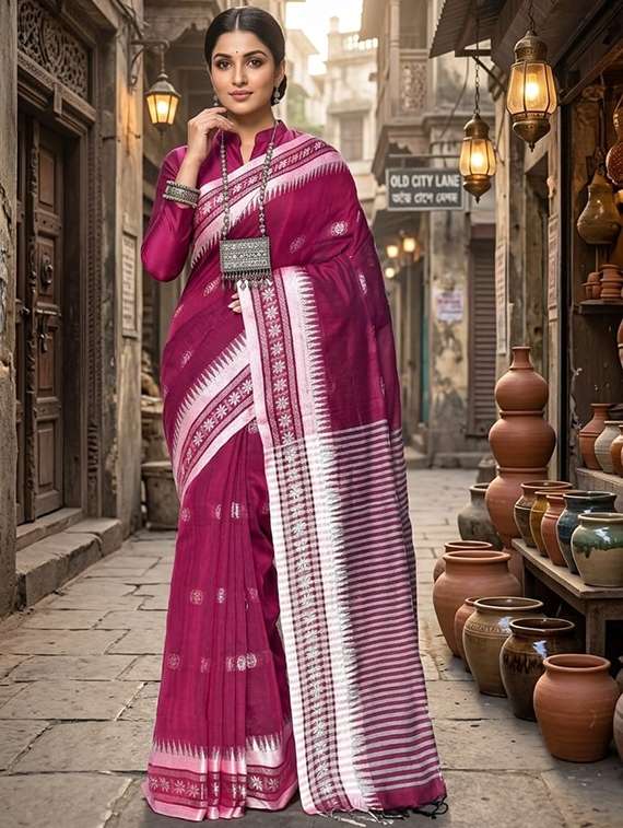 women self design handloom saree with blouse