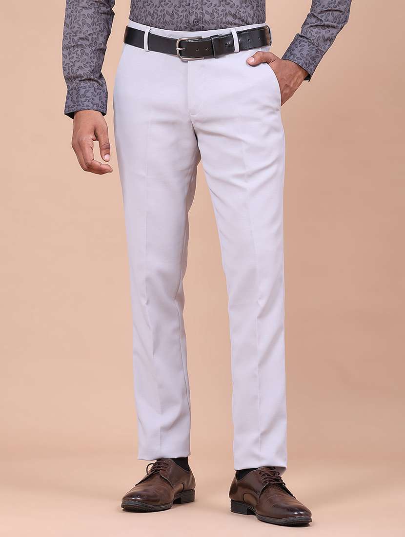 men solid mid rise flat formal trouser