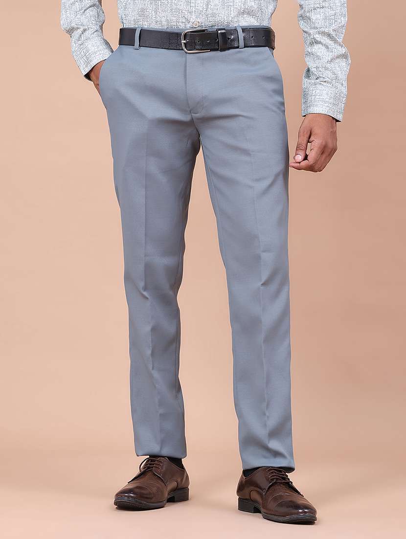 men solid mid rise flat formal trouser