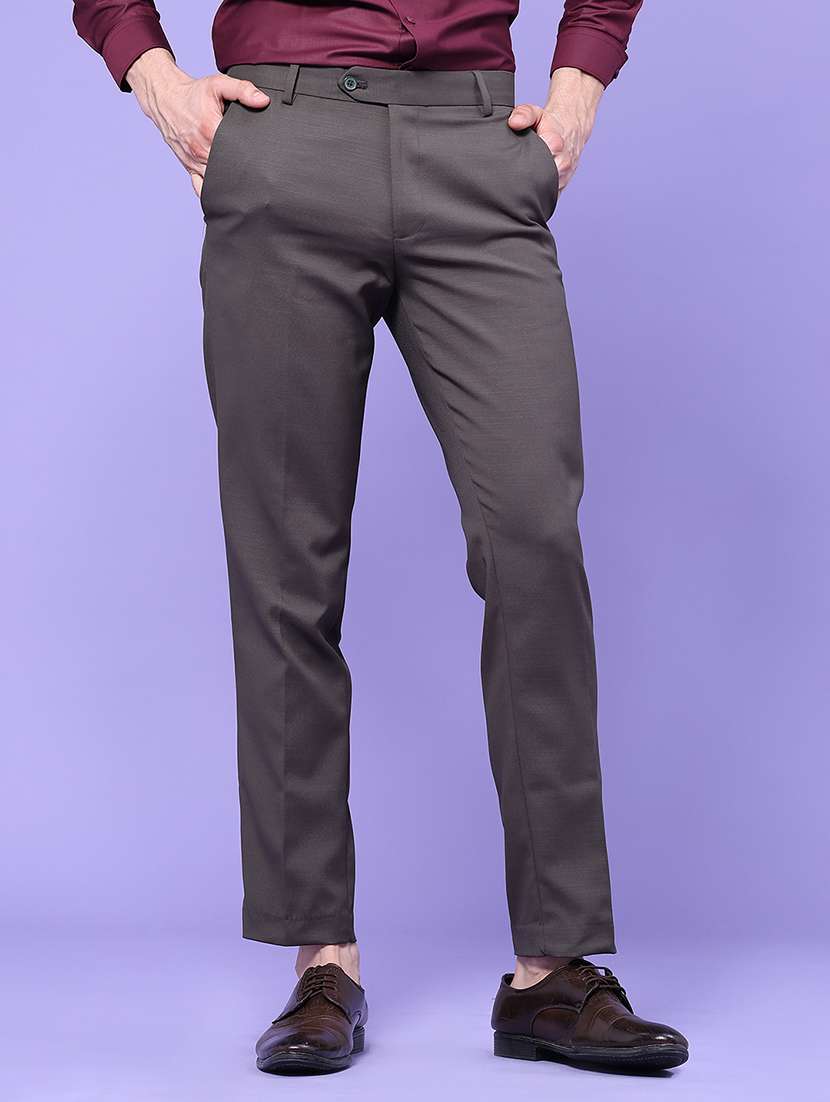men solid mid rise flat formal trouser