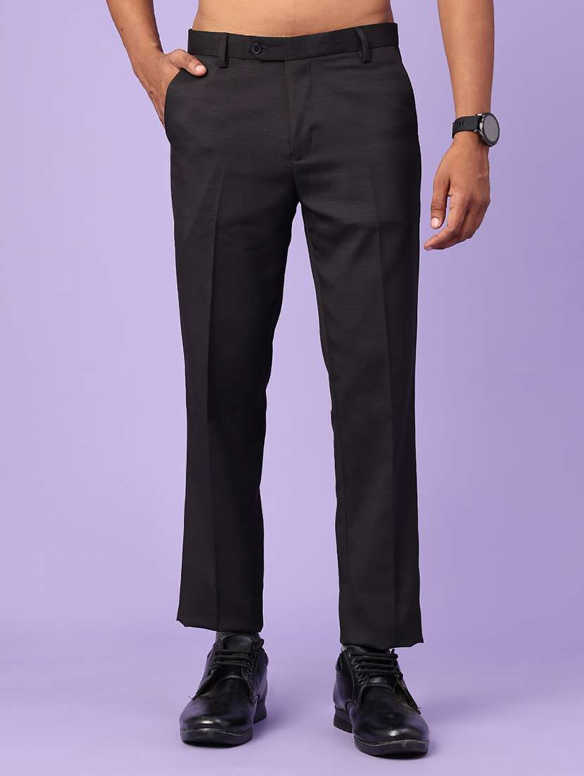 men solid mid rise flat formal trouser