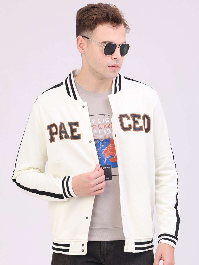 men printed long sleeves varsity jacket