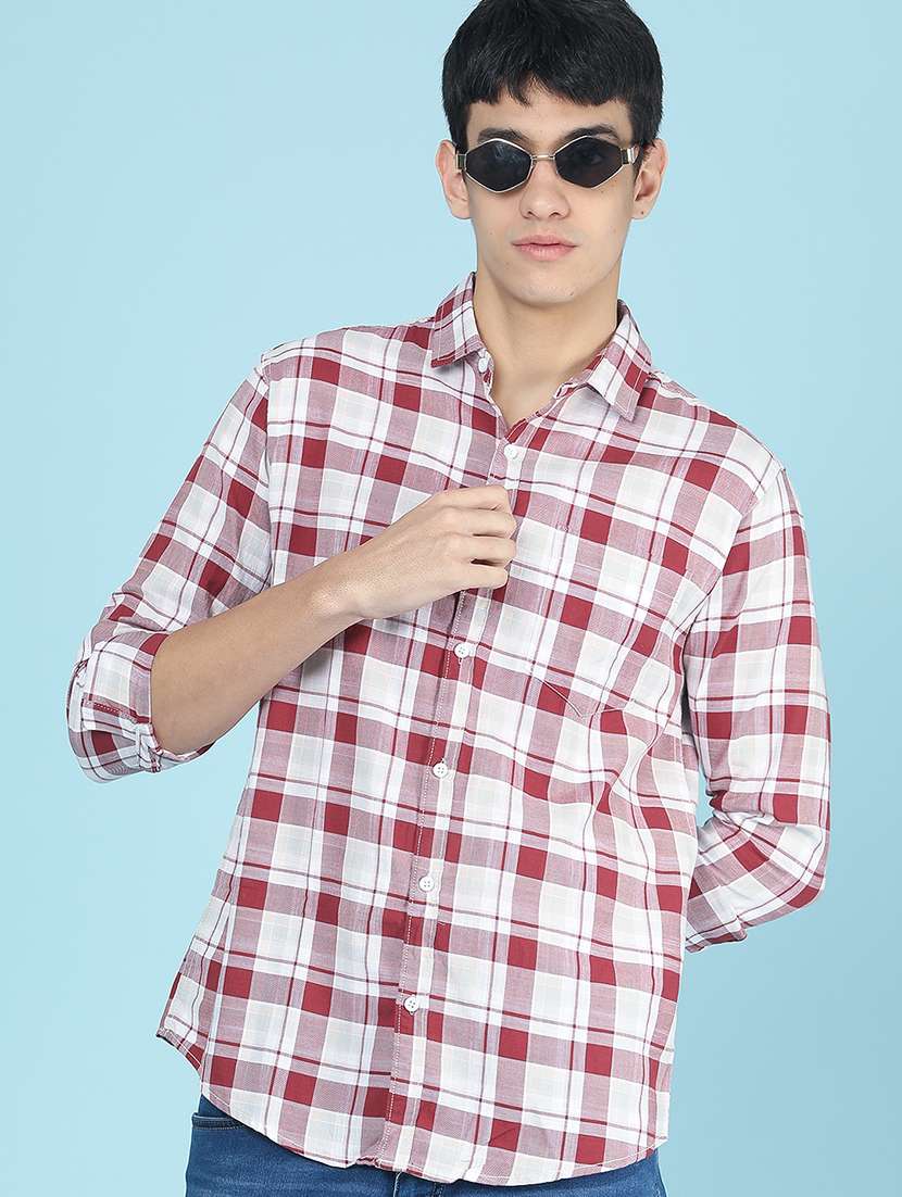 men checkered long sleeve regular fit casual shirt