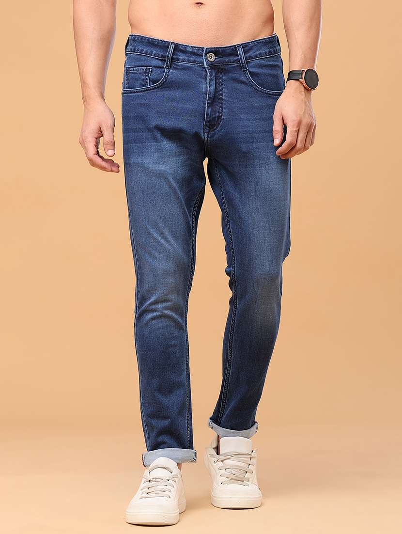 men washed mid rise full length slim fit jeans