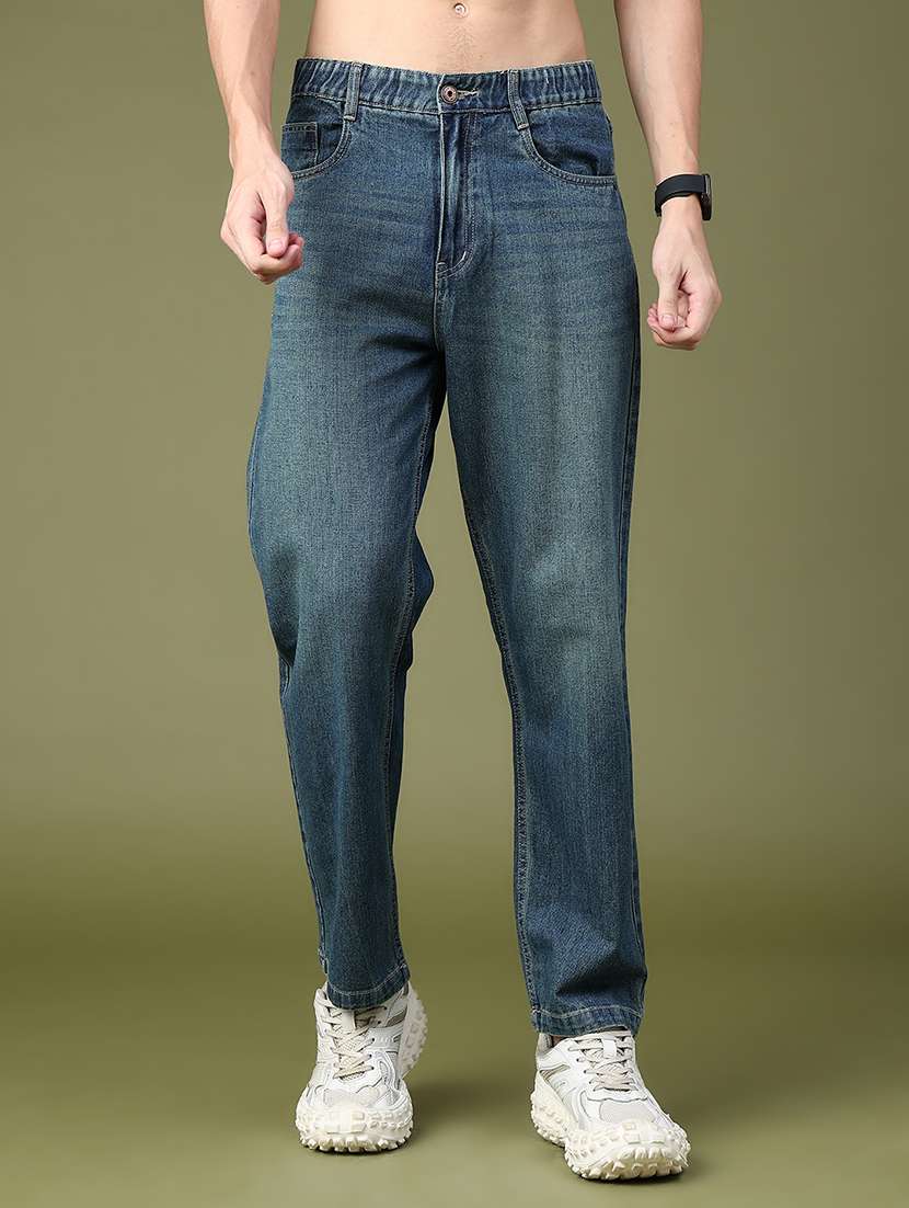 men washed mid rise full length relaxed fit jeans