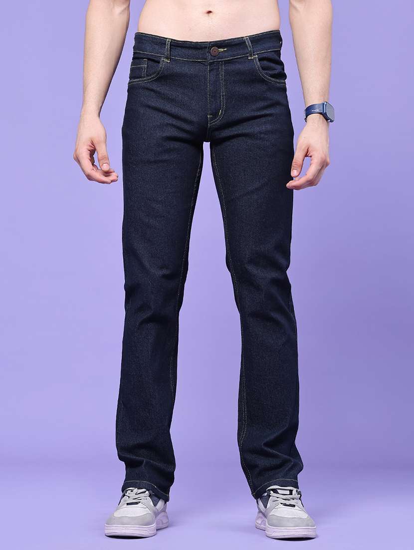men plain mid rise full length straight jeans