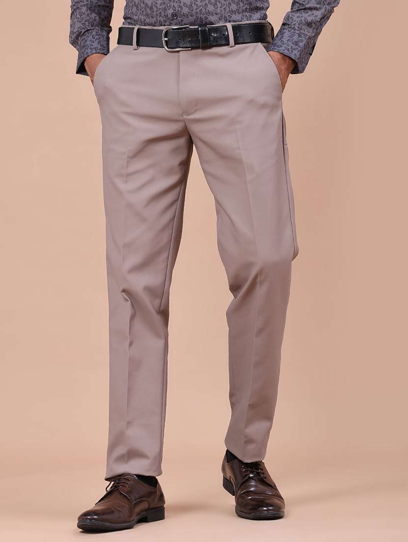 men solid mid rise flat formal trouser