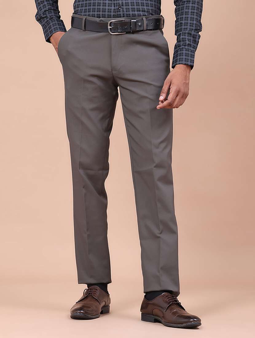 men solid mid rise flat formal trouser