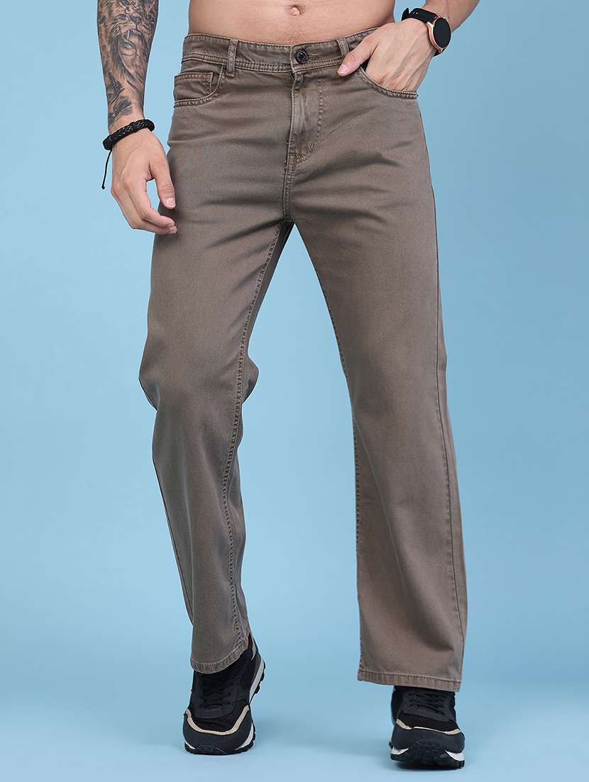men plain mid rise full length straight jeans