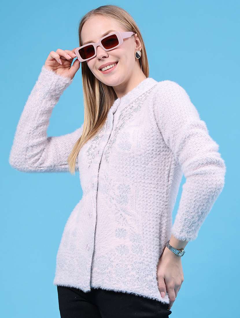 women self design long sleeves cardigan