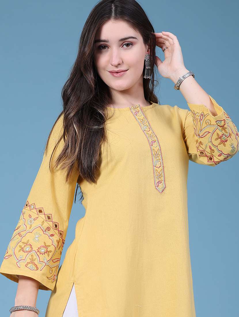women embroidered three quarter sleeves straight kurta - 22545921 -  Standard Image - 5