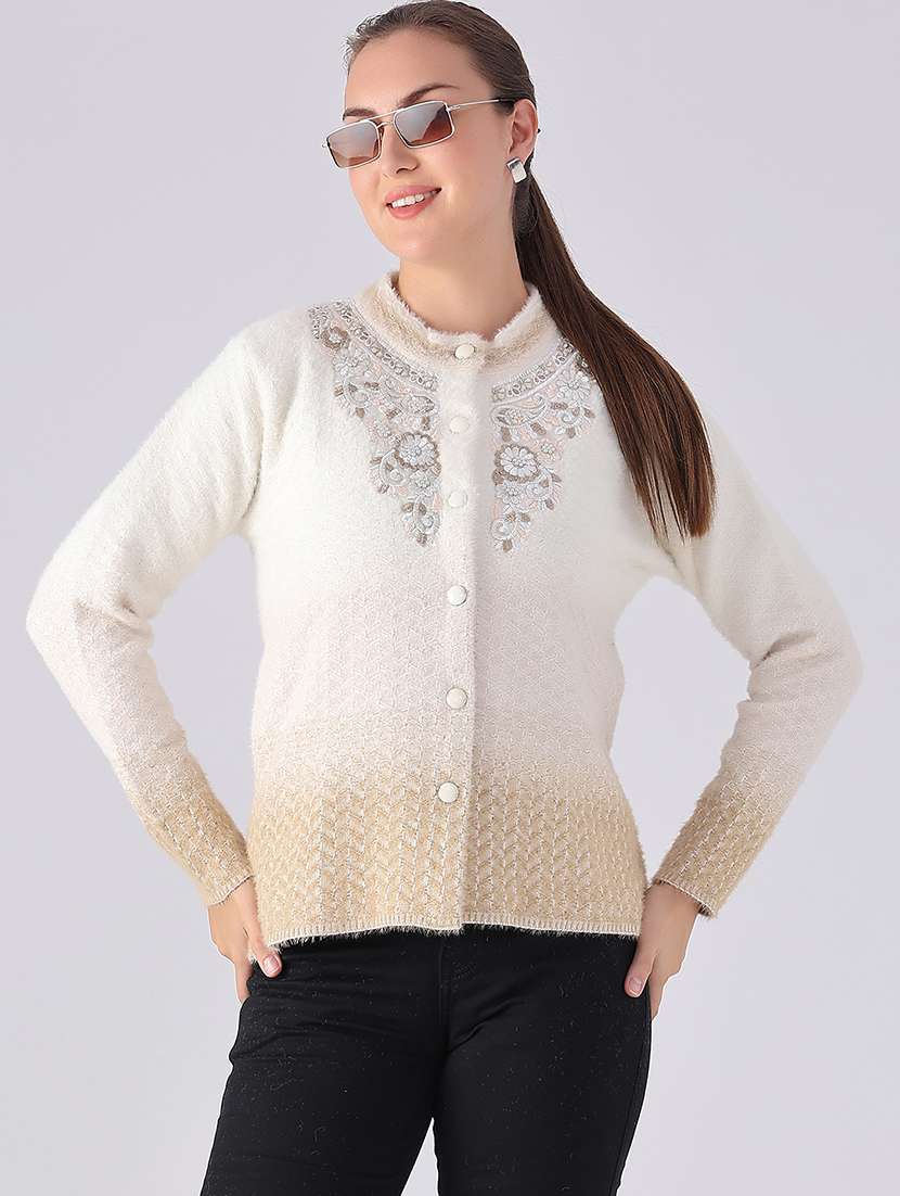 women self design long sleeves regular cardigan