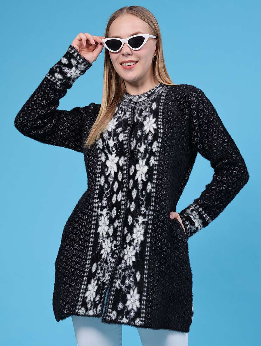 women self design long sleeves cardigan