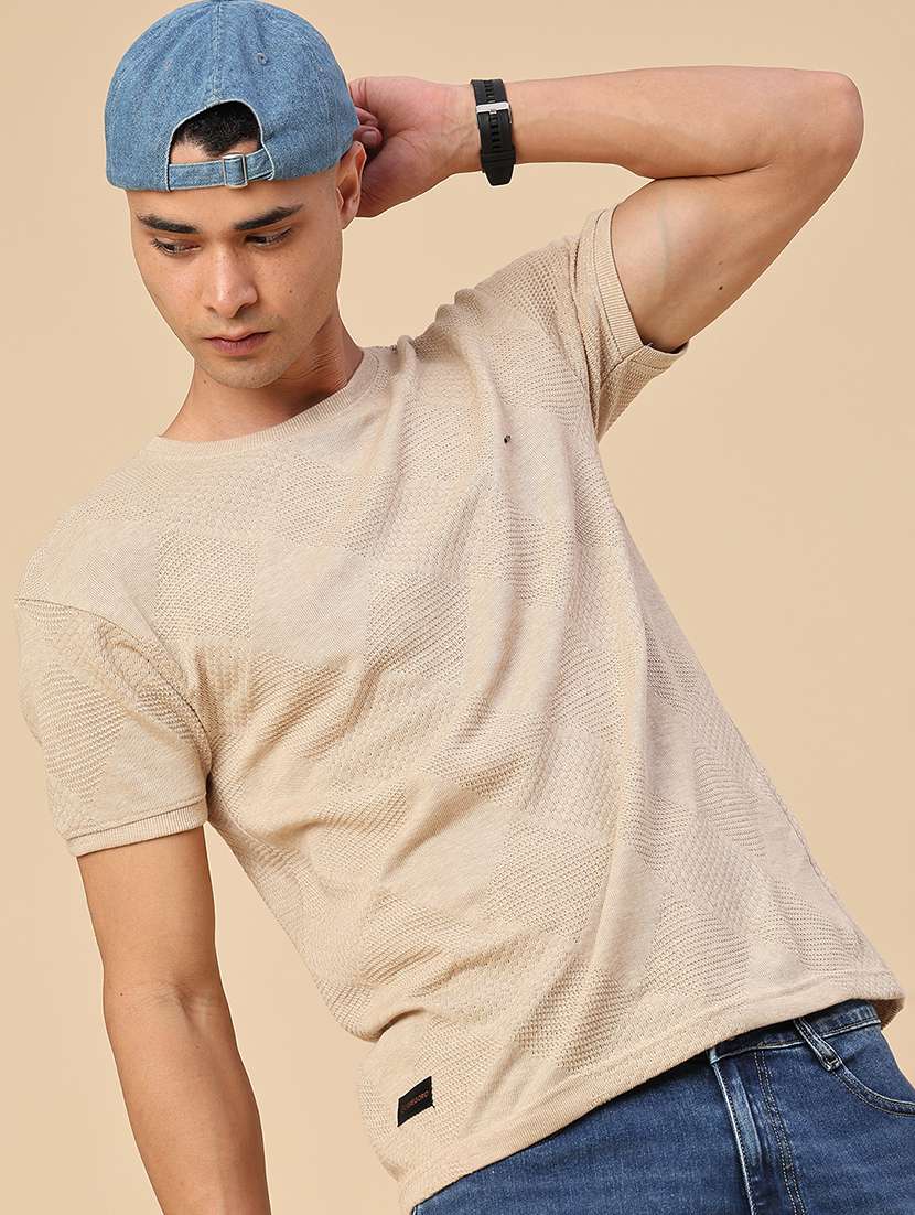 men self design short sleeve slim fit t-shirt