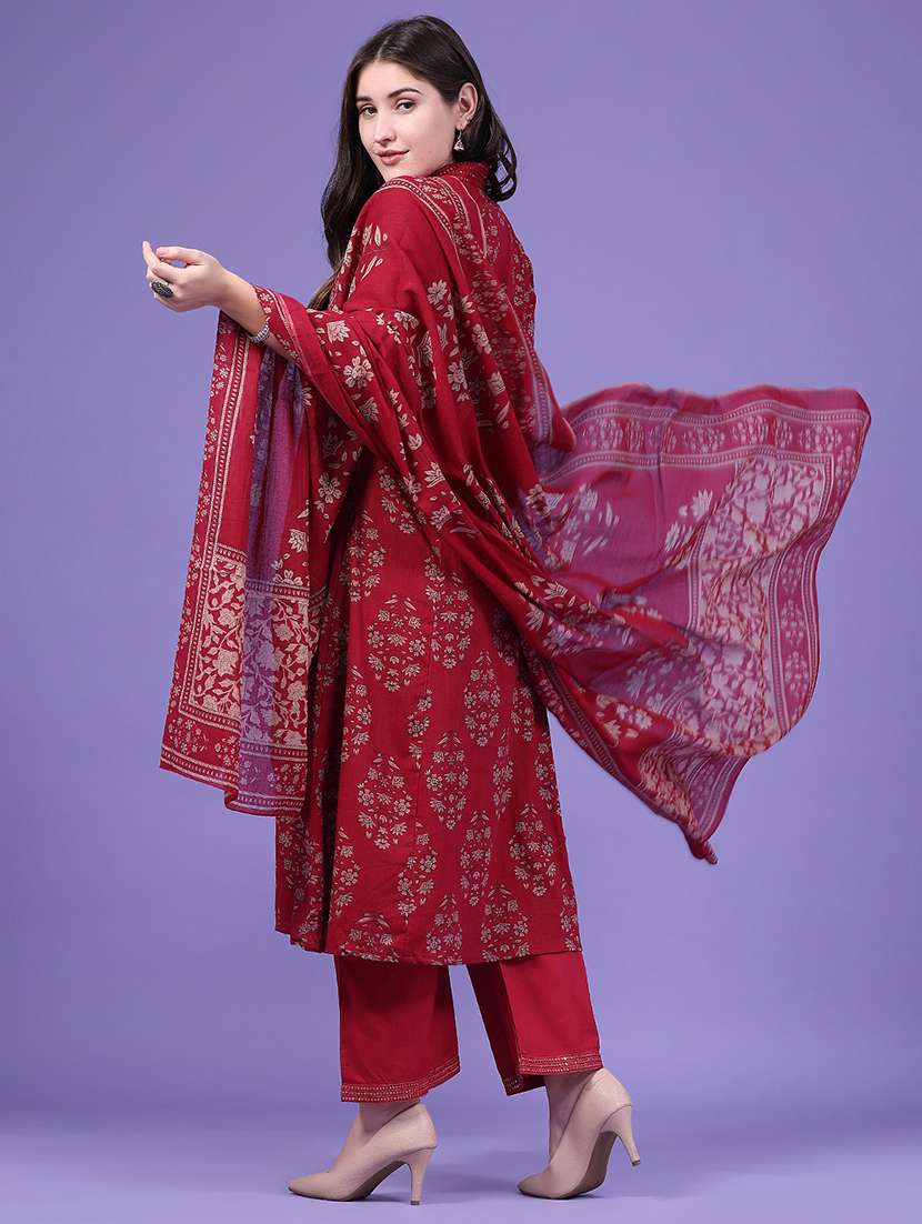 women printed three quarter sleeve kurta pant with dupatta set - 22546270 -  Standard Image - 3