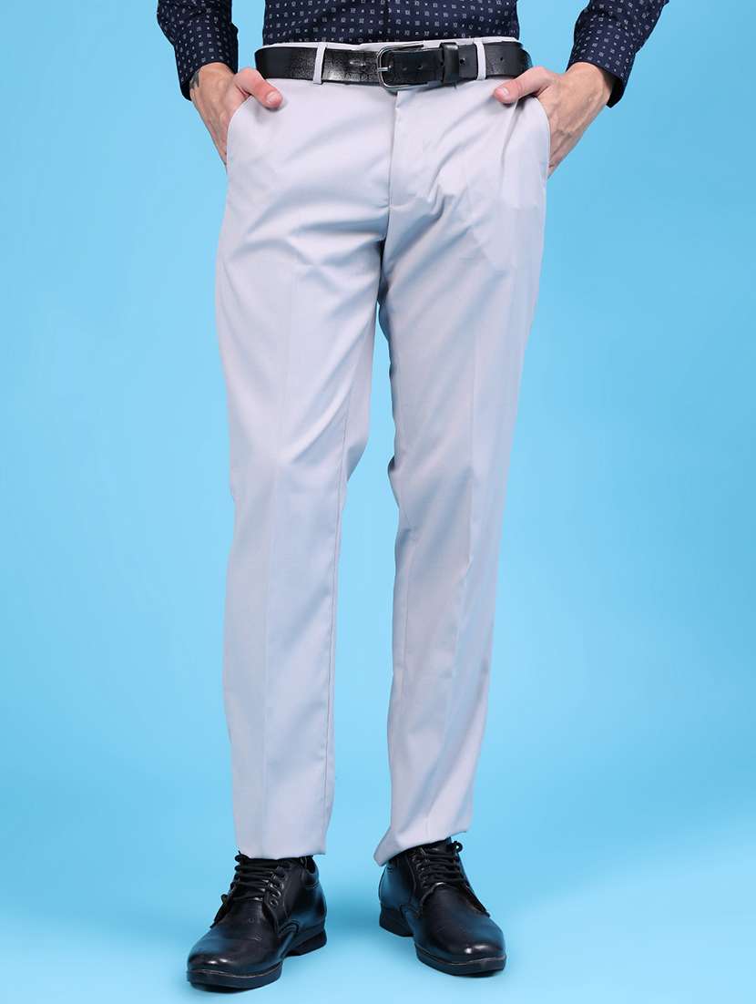 men solid mid rise flat front formal trouser
