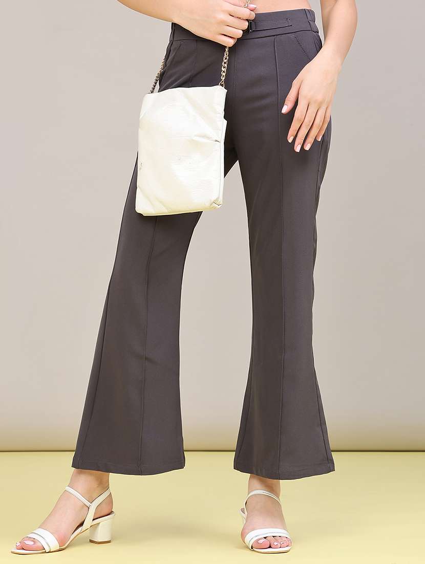 women solid mid rise bootcut trouser