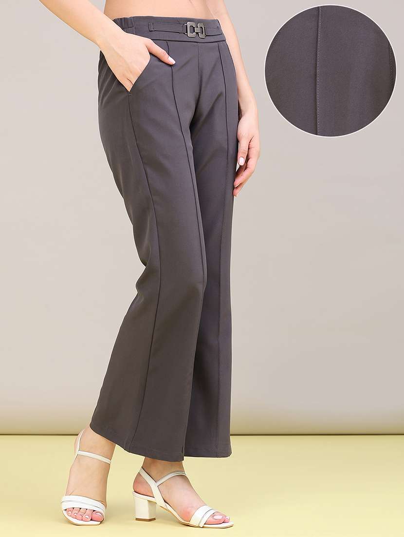 Women Solid Mid Rise Bootcut Trouser - 22546341 -  Standard Image - 3