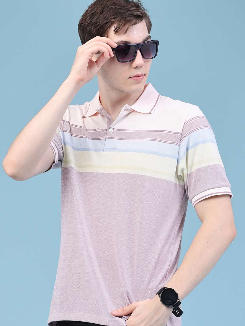 men striped short sleeve regular fit polo t-shirt