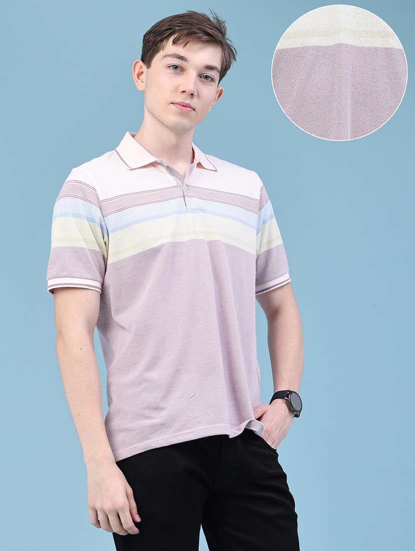 Men Striped Short Sleeve Regular Fit Polo T-shirt - 22546494 -  Standard Image - 3